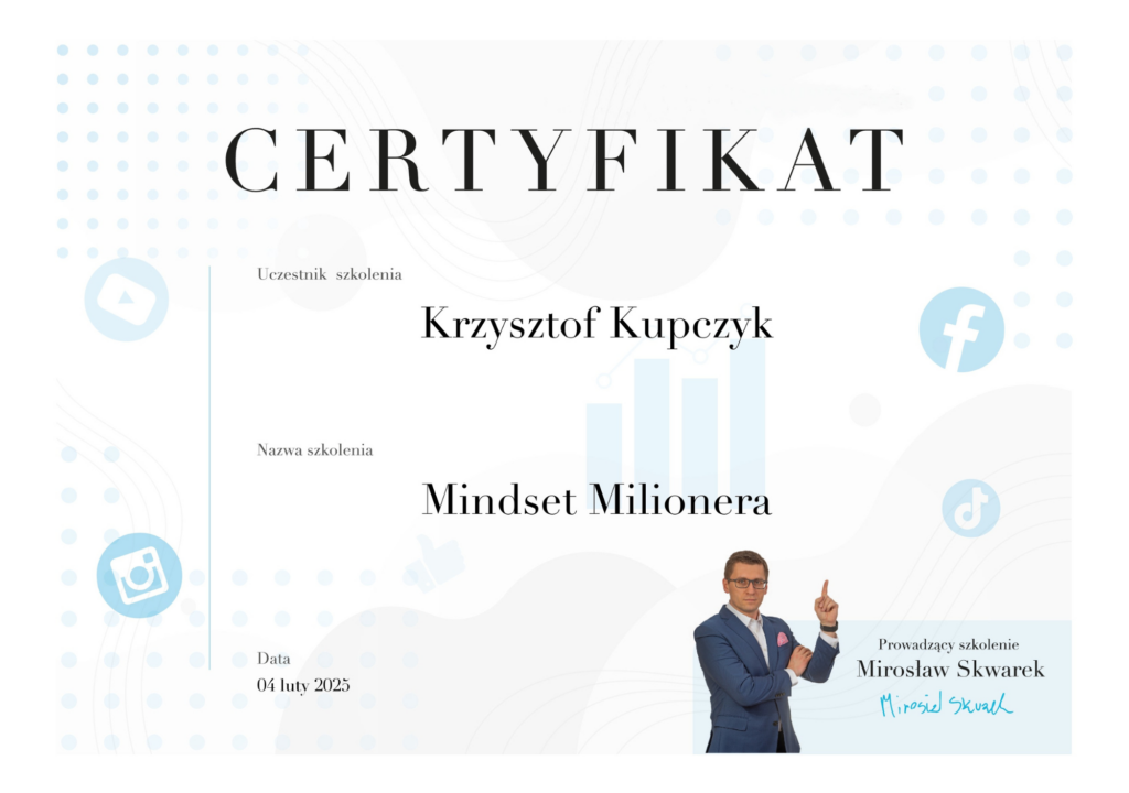 Certyfikat Mindset milionera Krzysztof Kupczyk