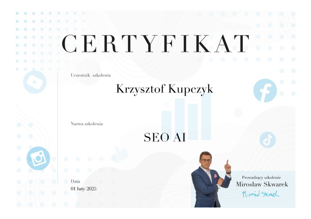 Certyfikat SEO AI Krzysztof Kupczyk