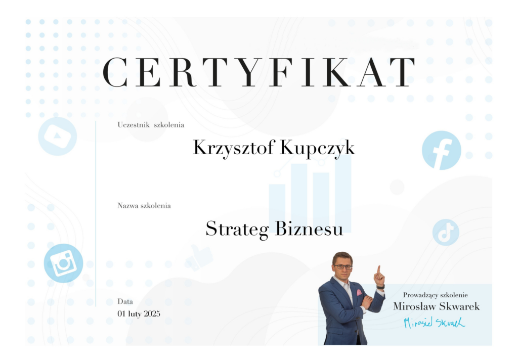 Certyfikat Strateg Biznesu Krzysztof Kupczyk