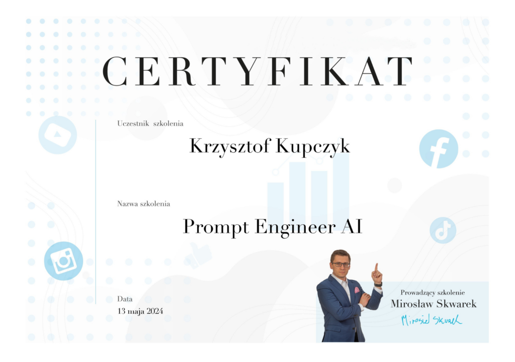 Certyfikat prompt engineer Krzysztof Kupczyk